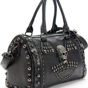Women Skull Handbag Large Capacity Gothic Shoulder Bag Studded Doctor Handbag